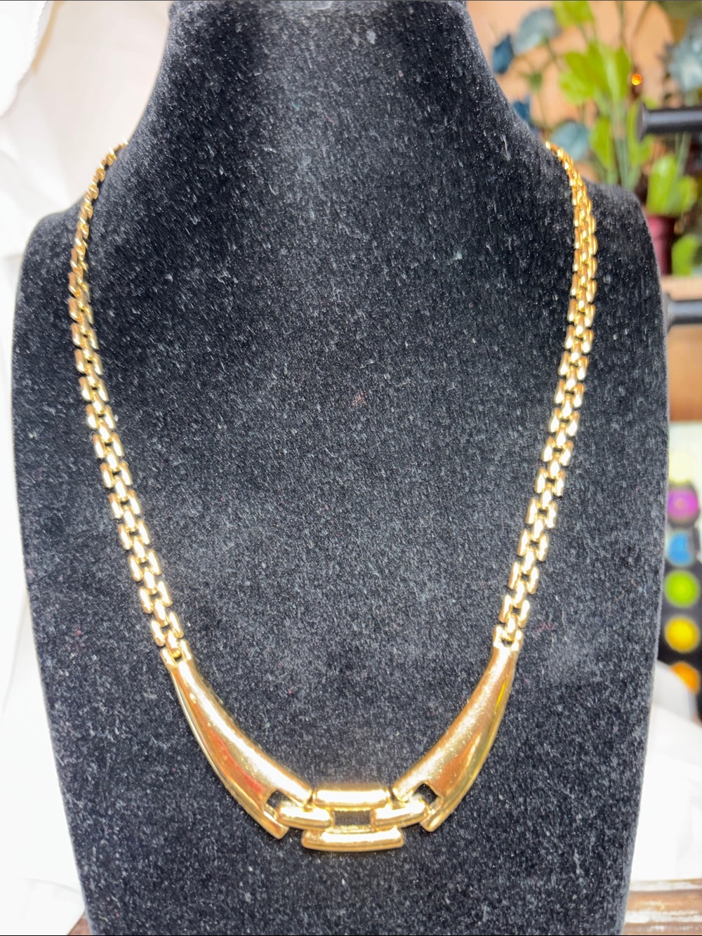 Vintage Contessa Gold Tone Modernist Link Choker Necklace 1980s Statement